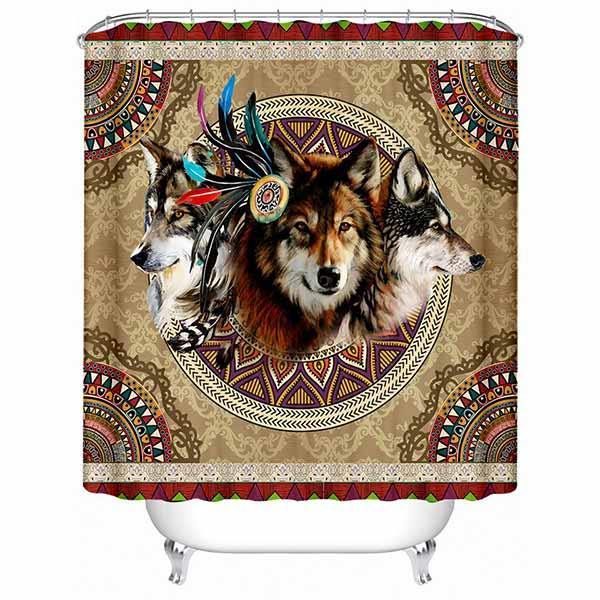 Shower Curtain With Indian Wolf Design | Wolf-Horde-W90xH180cm-