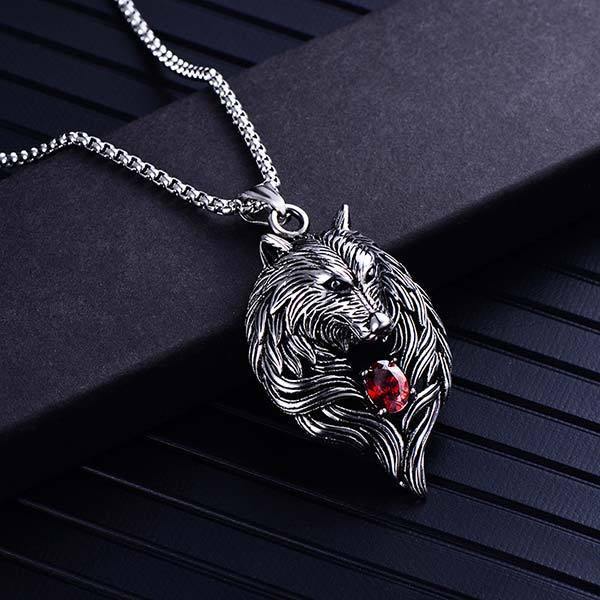 Stone Wolf Pendant | Wolf-Horde-red stone-