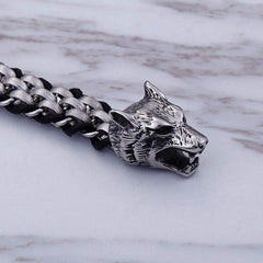 Viking Wolf Head Bracelet | Wolf-Horde-Steel-