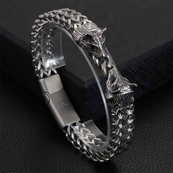 Viking Wolf Head Bracelet | Wolf-Horde-Steel-