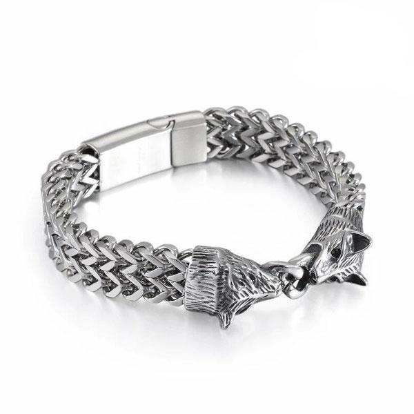 Viking Wolf Head Bracelet | Wolf-Horde-Steel-