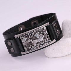 Viking Wolf Leather Bracelet | Wolf-Horde-Silver-