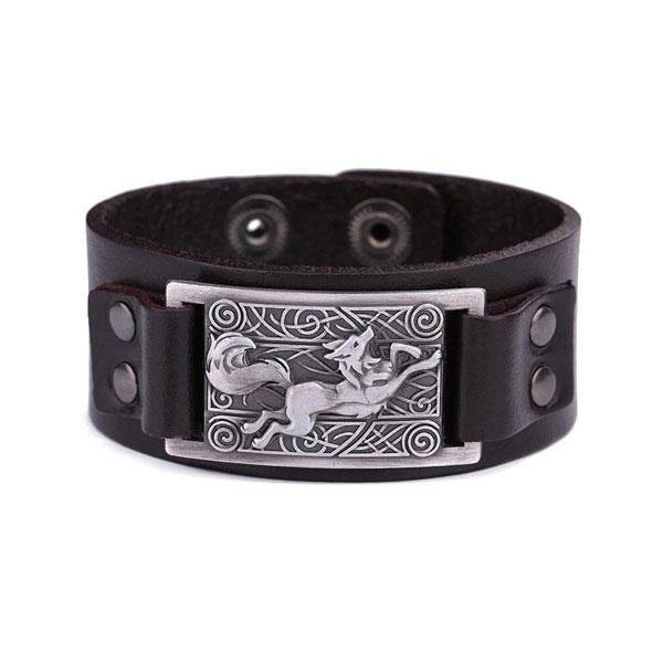 Viking Wolf Leather Bracelet | Wolf-Horde-Silver-