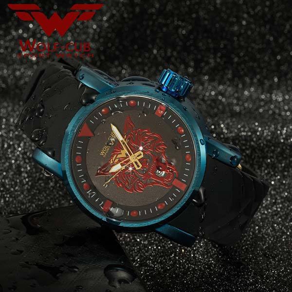  Watch with wolf head pattern | Wolf-Horde-Blue-