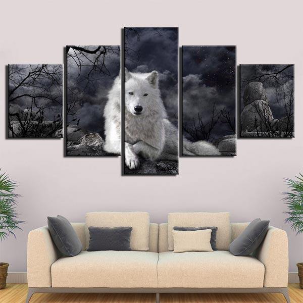 White Wolf Canvas Wall Art | Wolf-Horde-Small-