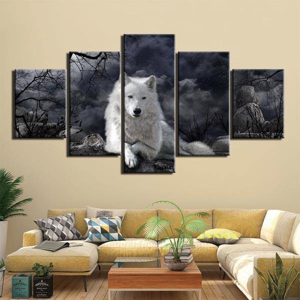 White Wolf Canvas Wall Art | Wolf-Horde-Small-