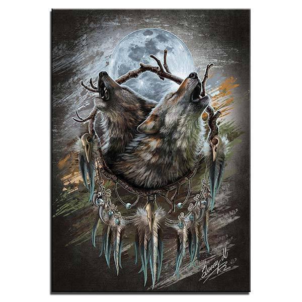 Wolf and Dream Catcher Painting | Wolf-Horde-35x50cm-