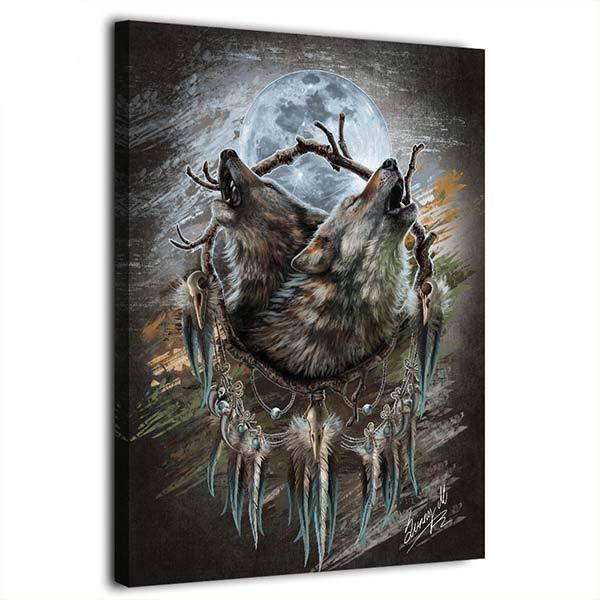 Wolf and Dream Catcher Painting | Wolf-Horde-35x50cm-