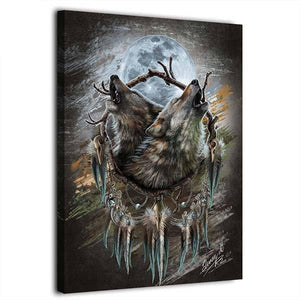 Wolf and Dream Catcher Painting | Wolf-Horde-35x50cm-