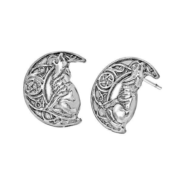 Wolf and Moon Earrings | Wolf-Horde-Silver-