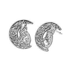 Wolf and Moon Earrings | Wolf-Horde-Silver-