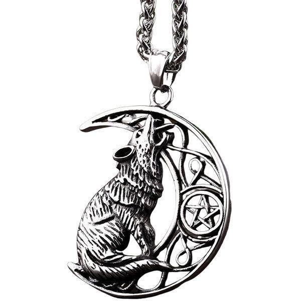 Wolf and Moon Pendant | Wolf-Horde-with keel chain-