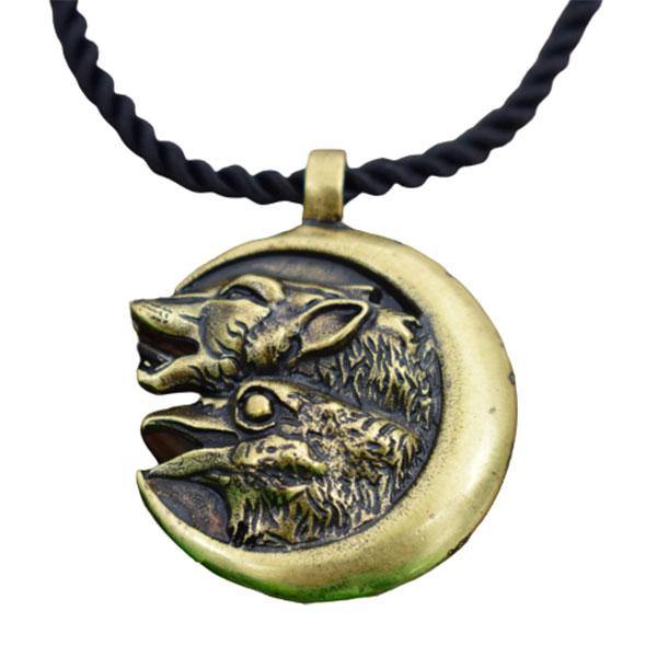 Wolf and Raven Pendant | Wolf-Horde-Bronze-