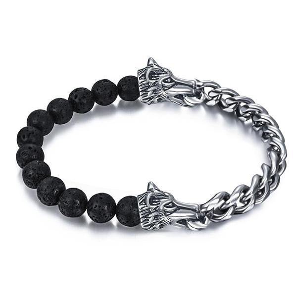 Wolf Bead Bracelet | Wolf-Horde-Beads + Braided Leather-