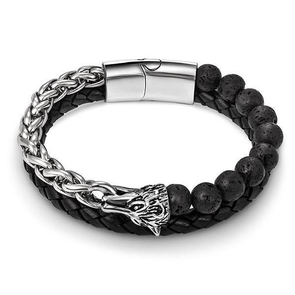 Wolf Bead Bracelet | Wolf-Horde-Beads + Braided Leather-