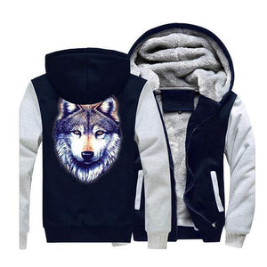 Wolf Fur Jacket with Head | Wolf-Horde Gray Dark Blue