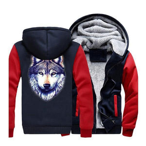 Wolf Fur Jacket with Head | Wolf-Horde Red Dark Blue