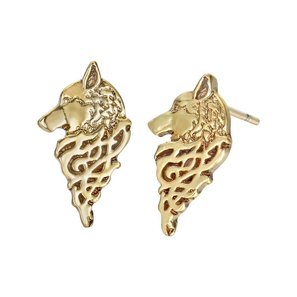 Wolf Head Earrings | Wolf-Horde-Golden-