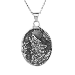 Wolf Howling at the Moon Necklace | Wolf-Horde-Silver-