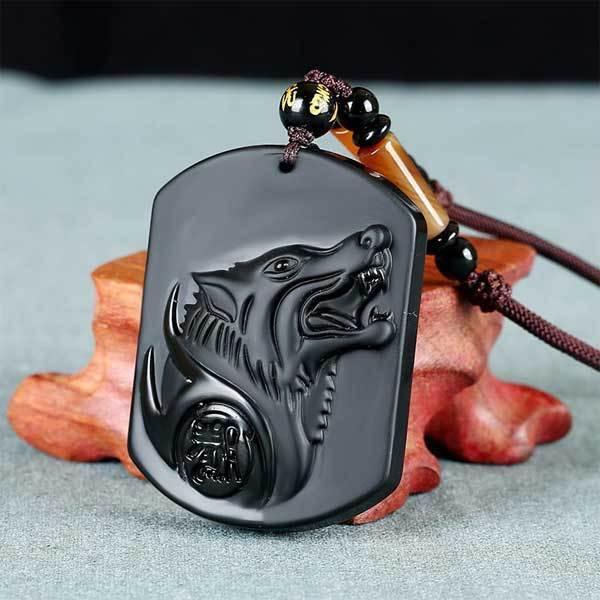 Wolf Necklace Obsidian | Wolf-Horde-pearl necklace-