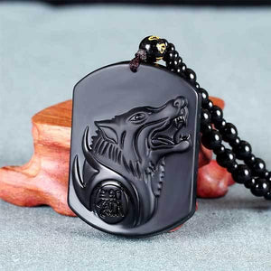 Wolf Necklace Obsidian | Wolf-Horde-pearl necklace-