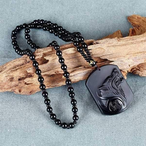 Wolf Necklace Obsidian | Wolf-Horde-pearl necklace-