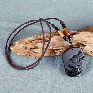 Wolf Necklace Obsidian | Wolf-Horde-Rope Necklace-