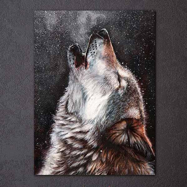 Wolf Painting Howling | Wolf-Horde-35x50cm-