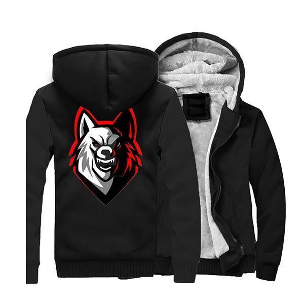 Wolf Pattern Fleece Jacket | Wolf-Horde Black