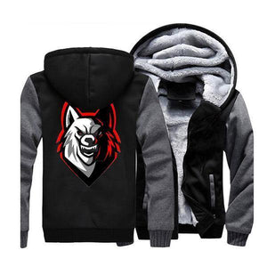 Wolf Pattern Fleece Jacket | Wolf-Horde Dark Gray Black