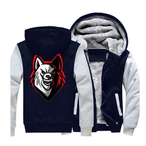 Wolf Pattern Fleece Jacket | Wolf-Horde Gray Dark Blue