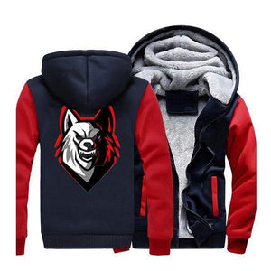 Wolf Pattern Fleece Jacket | Wolf-Horde Red Dark Blue