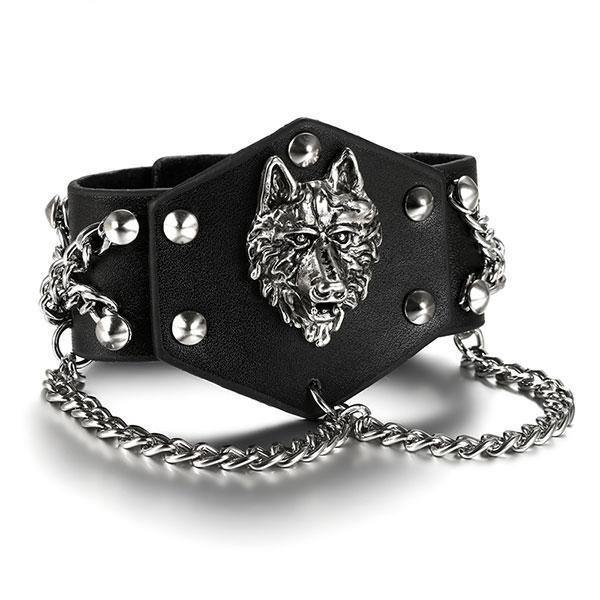 wolf punk rock bracelet : manly design | Wolf-Horde-Black-