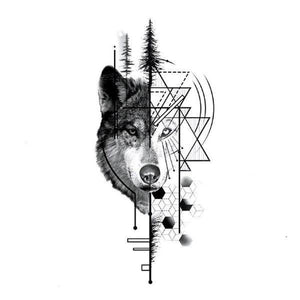 Wolf Tattoo half geometric | Wolf-Horde-xqb089-