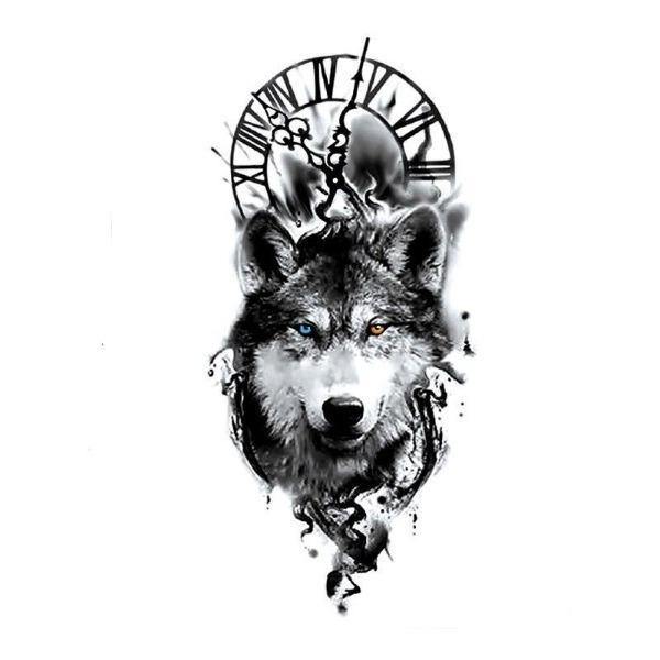 Wolf and Clock Tattoo | Wolf-Horde-xqb088-