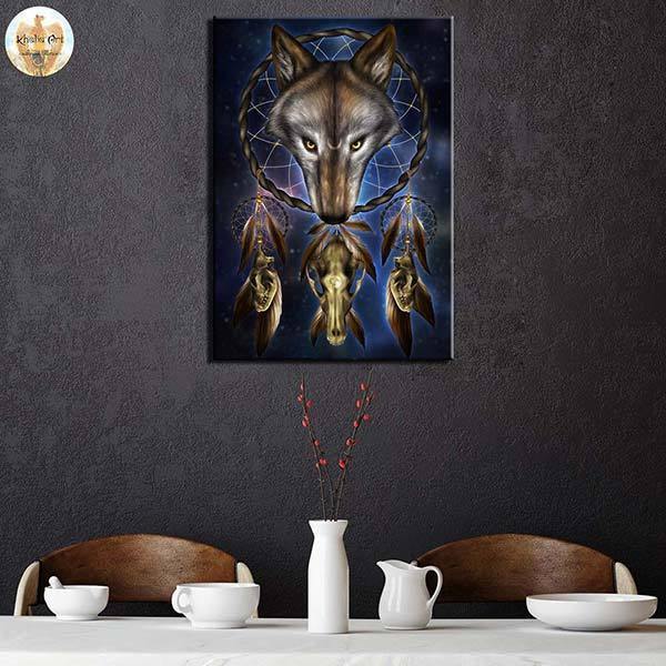 Wolf Wall Art Dreamcatcher | Wolf-Horde-35x50cm-