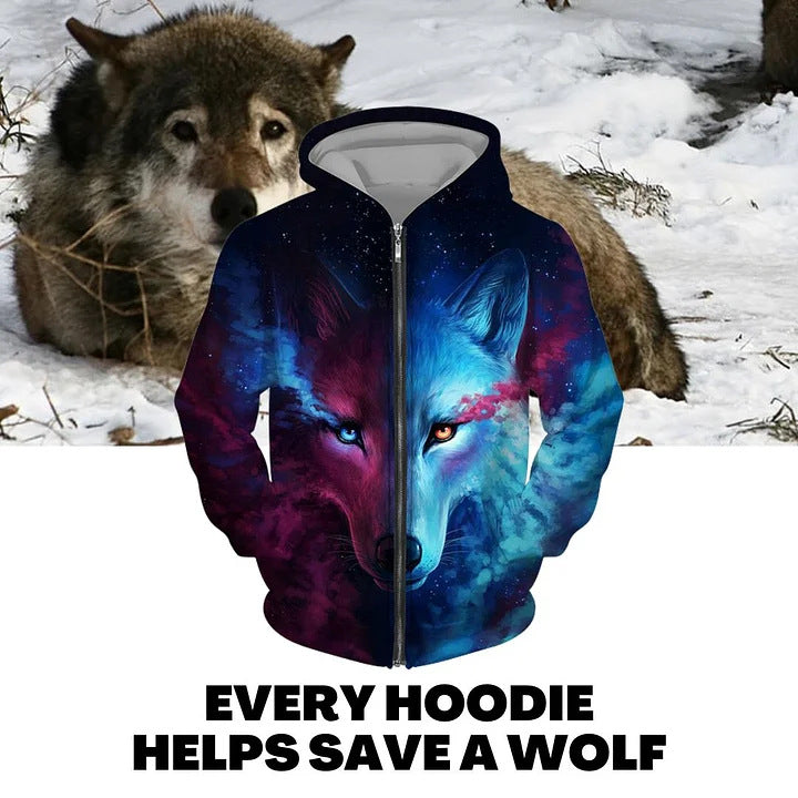 Wolf Zip up Hoodie Save a Wolf Colorful Wolf Art XS