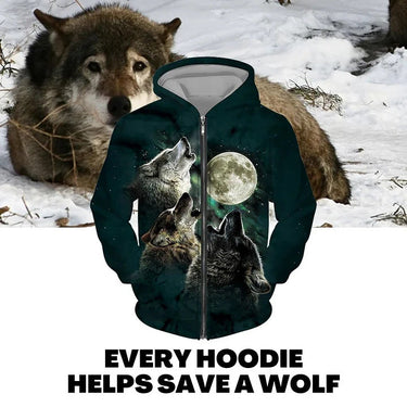 Wolf Zip up Hoodie Save a Wolf | Wolf-Horde