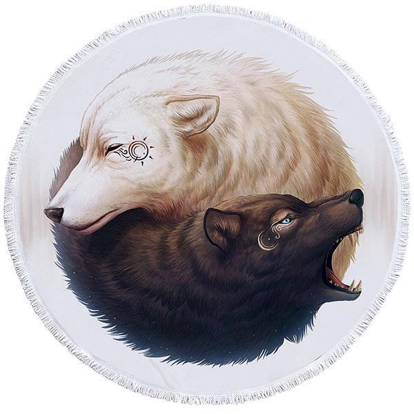 Yin and Yang Wolf Beach Towel | Wolf-Horde-White-